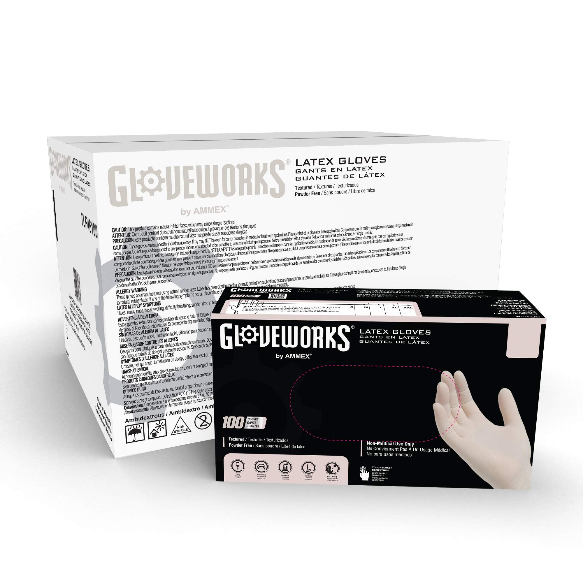 GLOVEWORKS Industrial Ivory Latex Gloves, Case of 1000, 4 Mil, Size Small, Powder Free, Textured, Disposable, TLF42100