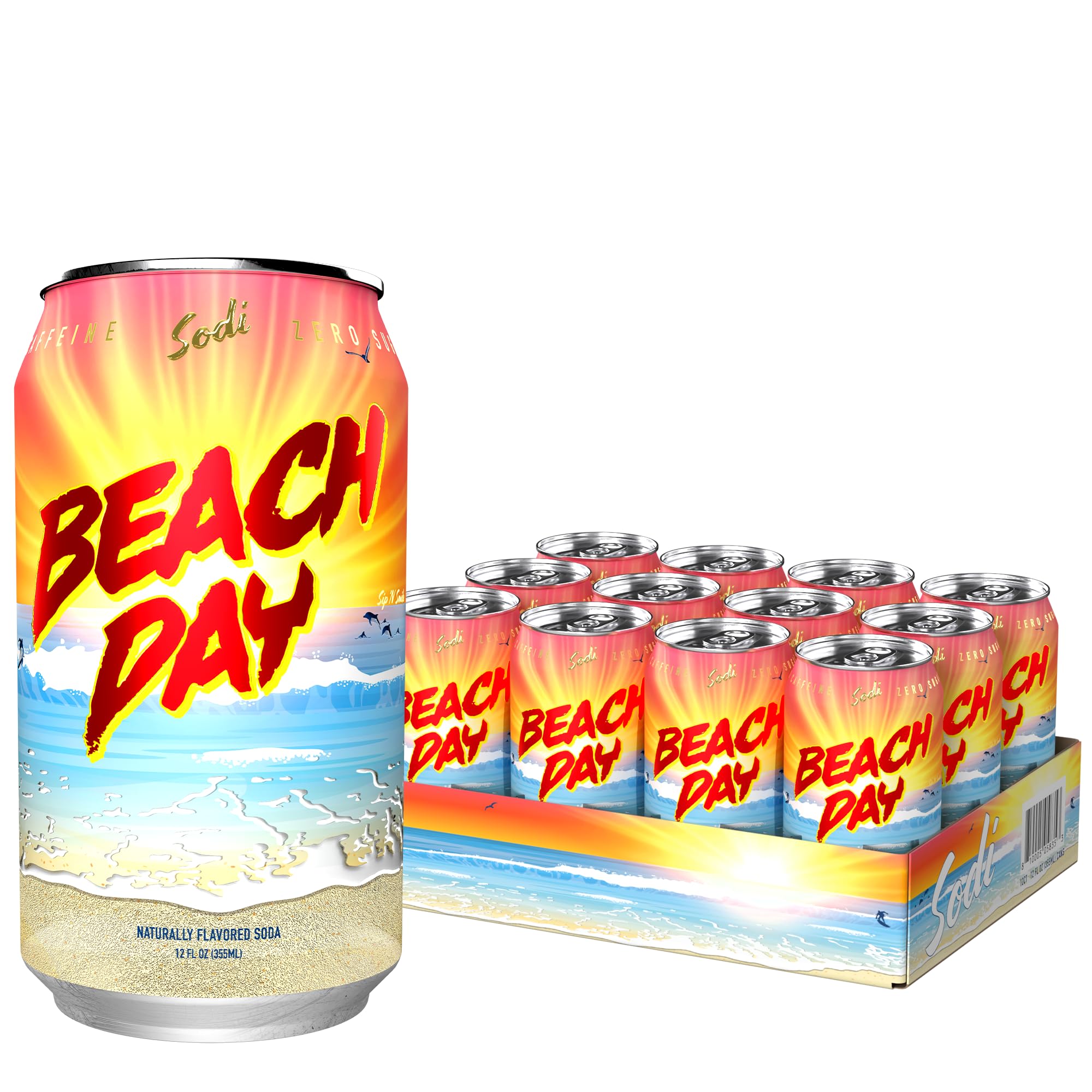 Sodi | Better For You Sparkling Soda Pop | Beach Day | Zero Sugar | Zero Caffeine | Zero Colors or Dyes | Gluten Free | Naturally Flavored | 12fl oz