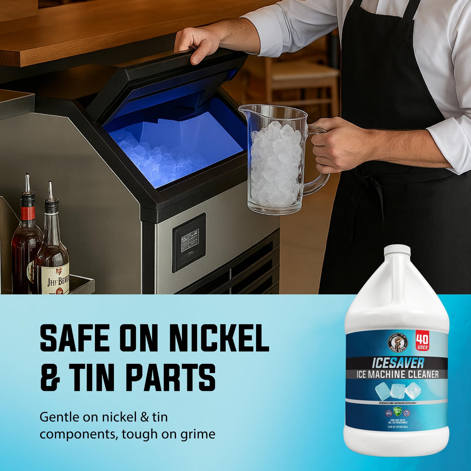 HVAC Guys Ice Machine Cleaner and Descaler 1 Gallon (40 Uses) Removes Scale and Mineral Buildup for Clean, Fresh-Tasting Ice, Nickel and Tin Safe