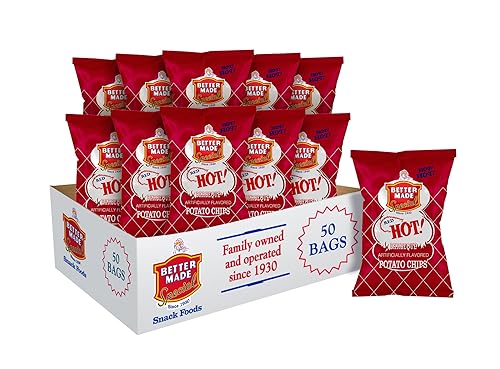 Better Made BBQ Barbecue Potato Chips - Sweet, Red Hot, Honey, Sweet Heat - Snacks - Family Owned Since & Operated (RED HOT, 50 PACK 1OZ) - Snacks