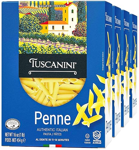 Tuscanini Authentic Italian Penne Pasta 16oz (4 Pack) Made with Premium Durum Wheat, Done in 11-14 Minutes