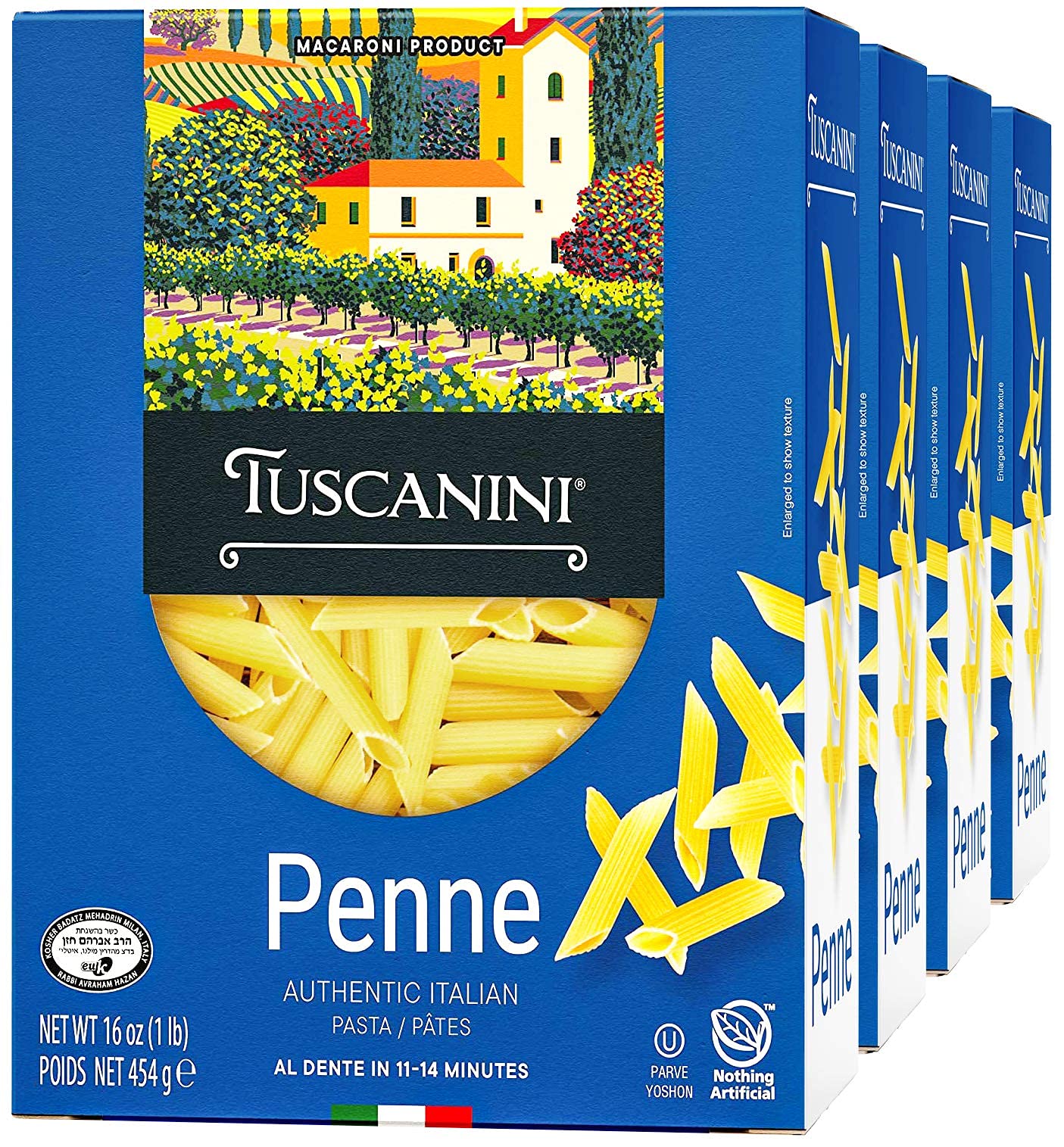 Tuscanini Authentic Italian Penne Pasta 16oz (4 Pack) Made with Premium Durum Wheat, Done in 11-14 Minutes