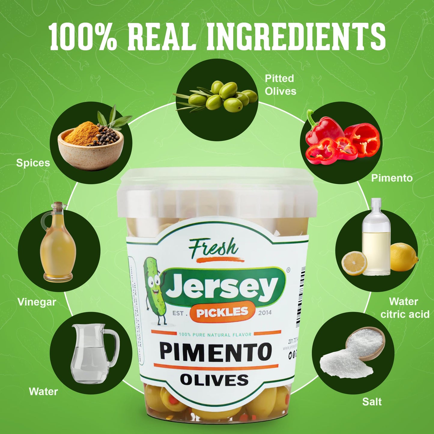 Jersey Pickles - Pimento Stuffed Olives (Quart) - Olives Stuffed - Hand-Stuffed Gourmet Olives with Premium Fillings for Snacks, Charcuterie