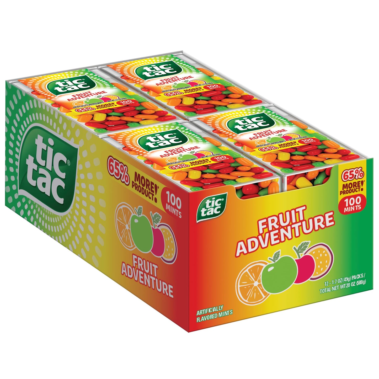 Tic Tac Fruit Adventure, On-the-Go Pocket-Sized Mints, 100 pieces, Bulk 12 Pack, 1.7 oz Each