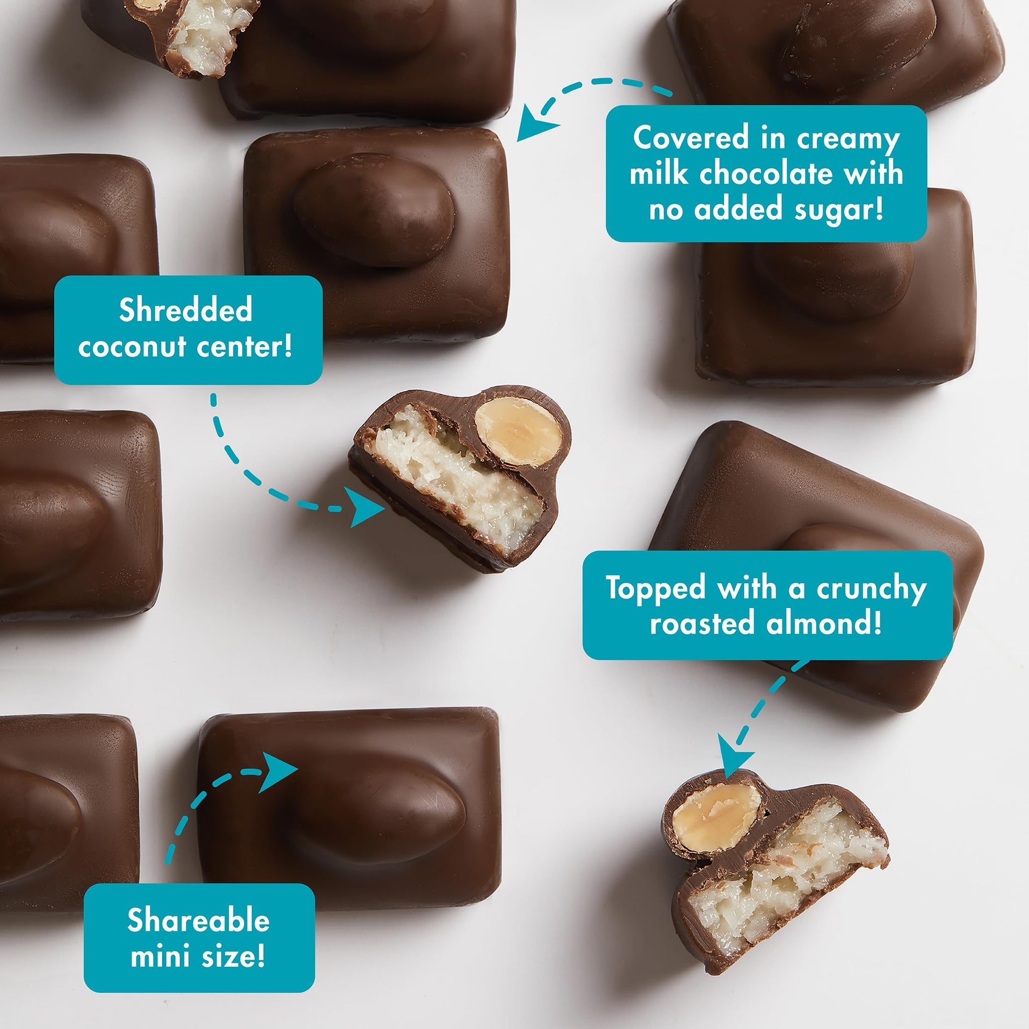 ChocZero Milk Chocolate Coconut & Almond Candy Bars, No Added Sugar, High Fiber, Gluten Free, Keto Friendly Mini Oasis Bars (16 Count Box)