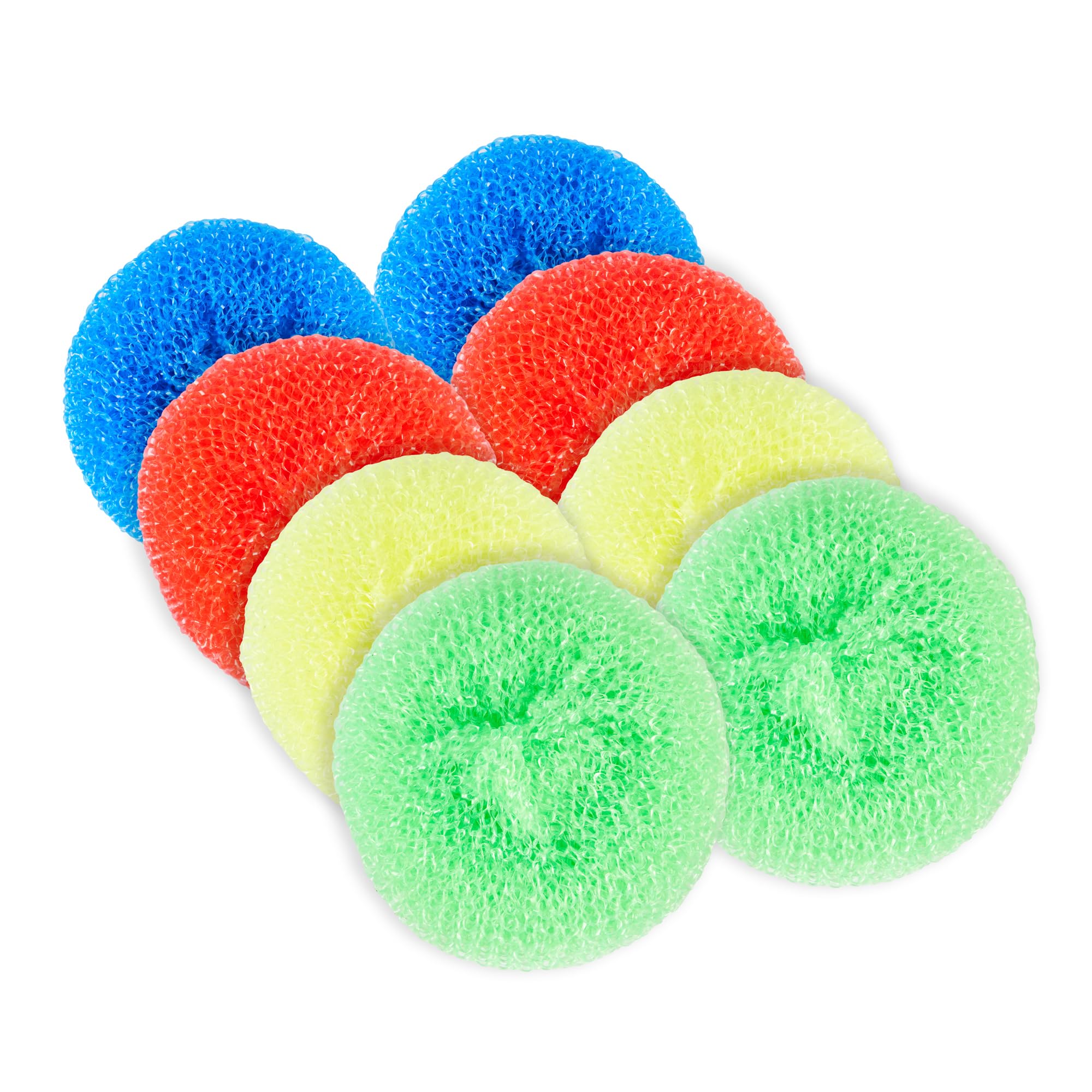 Restaurantware Plastic Dish Scrubbers 40 Pack 2.953 x 2.953 x 0.984 Inches Durable Non-Scratch Scrubbers Plastic Mesh Cleaning Pads Easy Grip Assorted