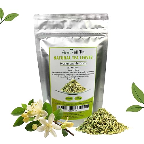 Greenhilltea traditional health herbs 2 OZ (56grams), Honey suckle dried herbal tea honeysuckle buds, 100% Natural, Caffeine free