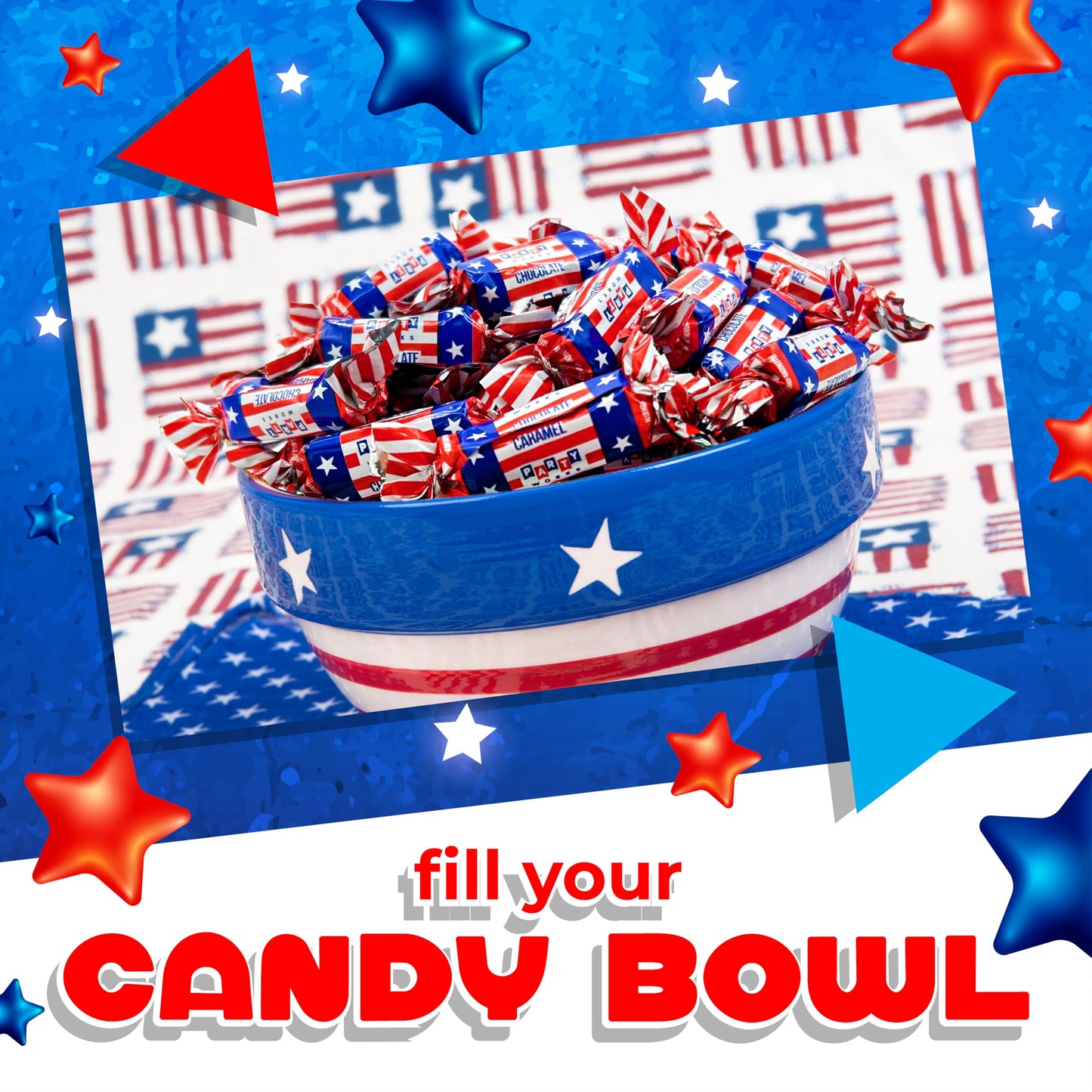 Patriotic Candy Bulk | 2 Pound Bag | Chocolate Flavored Caramels | Red White and Blue Candy for 4th of July Celebrations | Individually Wrapped