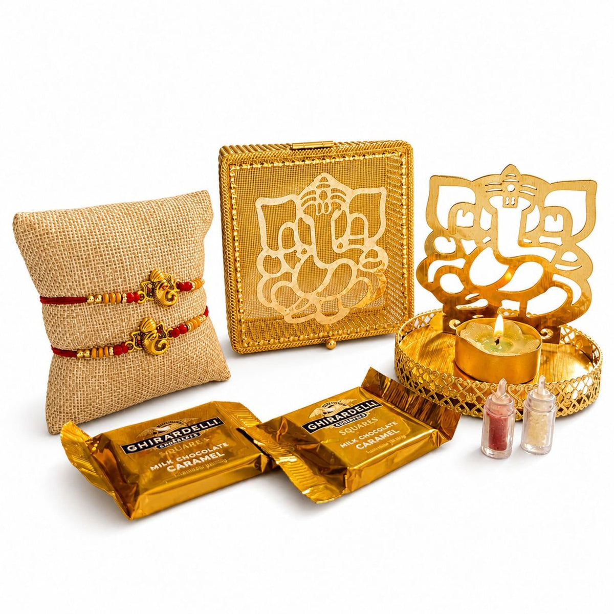 LoveNspire Raksha Bandhan Premium Gift Hamper for Brother & Bhabhi - Designer Rakhi Bracelet Set with Elegant Gift Box, Chocolates, & Roli Chawal