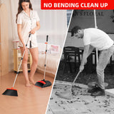 BSKLIN Broom and Dustpan Set for Home, 52" Long Handle Standing Broom Set with Dustpan Self-Cleaning Teeth for Hair Removal Heavy Duty Indoor Outdoor