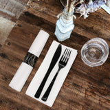 Party Essentials Party Supplies Wrapped Silverware Set Disposable, Pre Rolled Napkin and Cutlery, Forks/Knives Black, 50 Units
