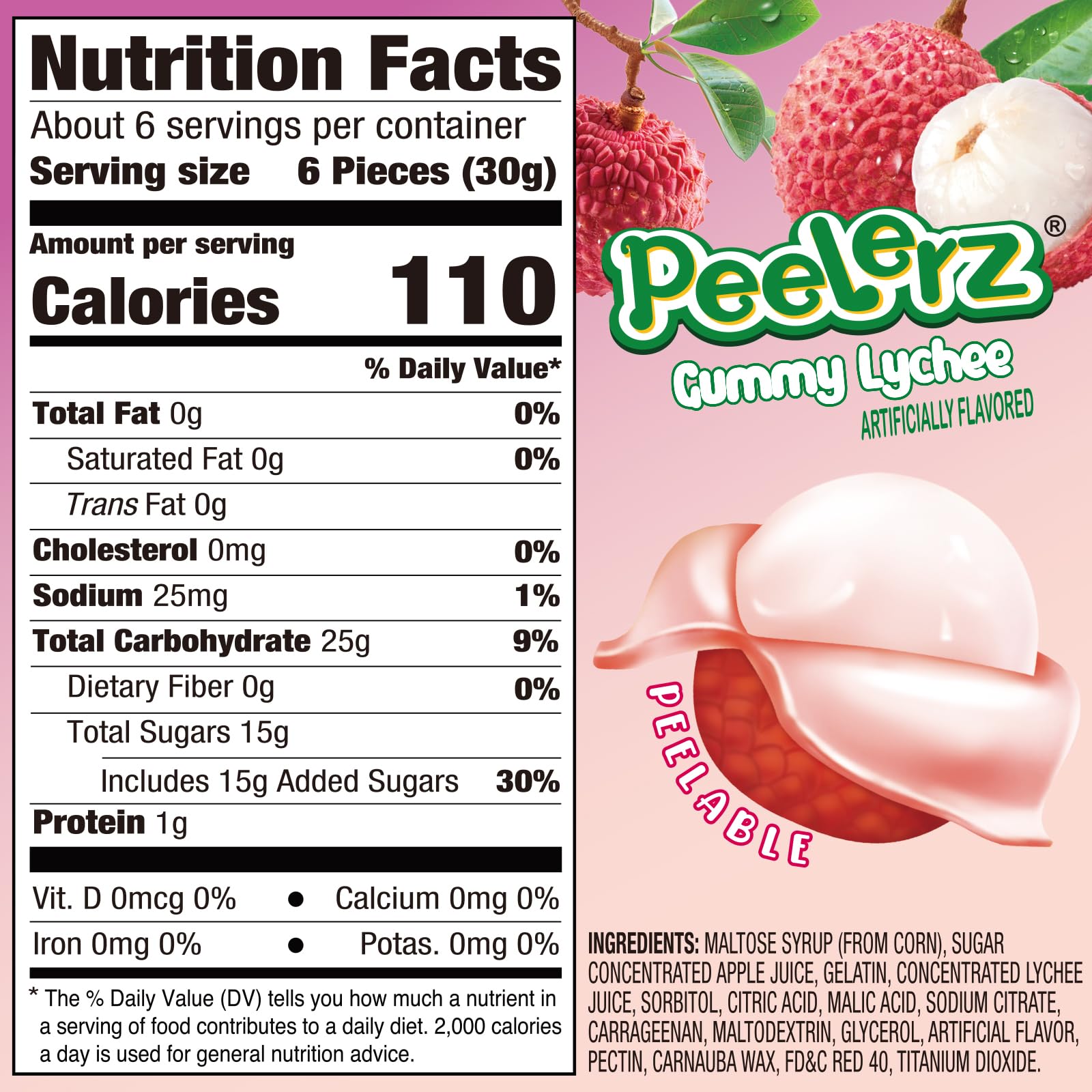 AMOS Peelerz Lychee Gummy Candy, Peelable Fruit-Shaped Candy | 6oz Resealable Pouch | Made with Real Fruit Juice, Fun & Chewy Snack for Holidays