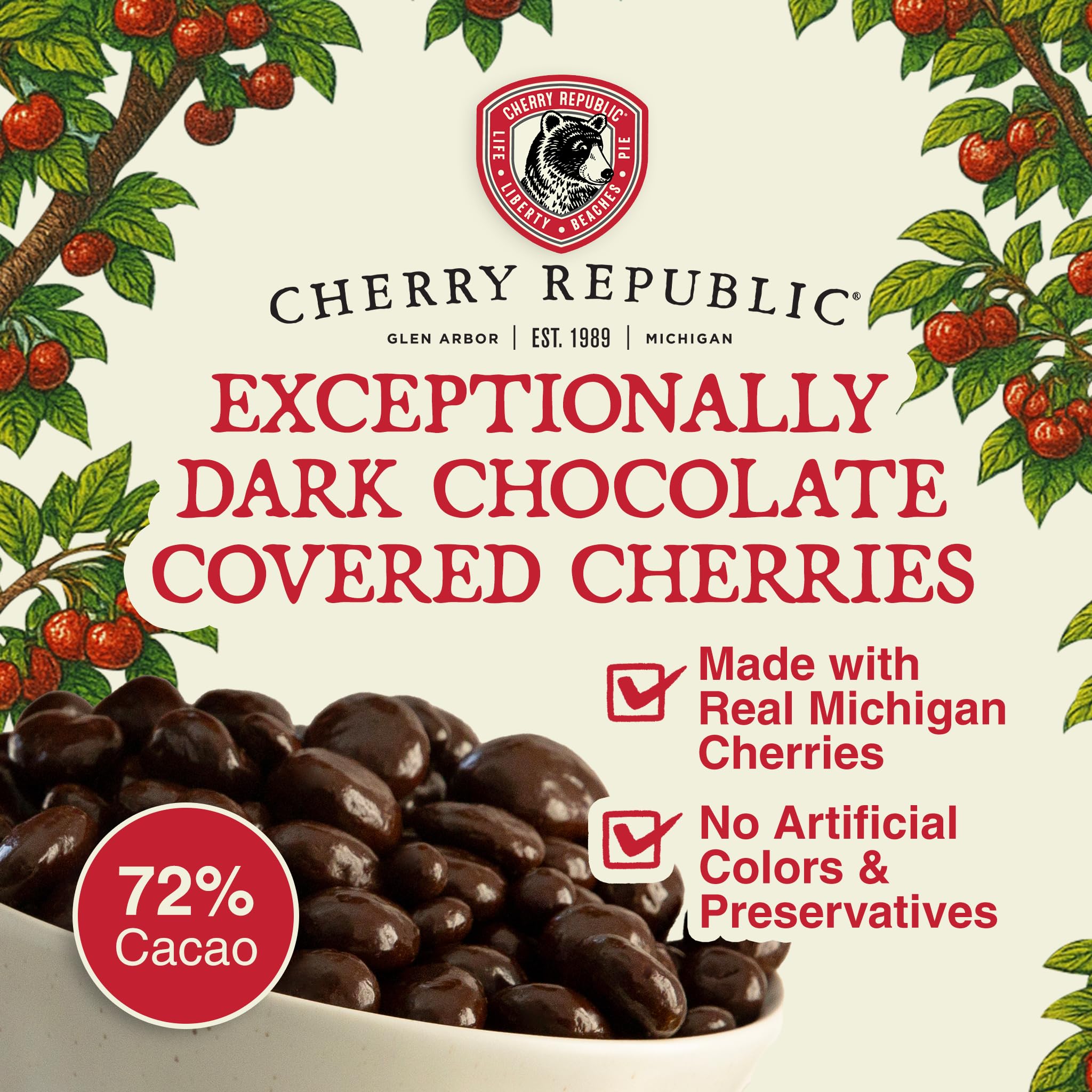 Cherry Republic Exceptionally Dark Chocolate Covered Cherries, 12 oz, Pack of 2 - Real Michigan Montmorency Tart Cherries with 72% Cacao, All-Natural