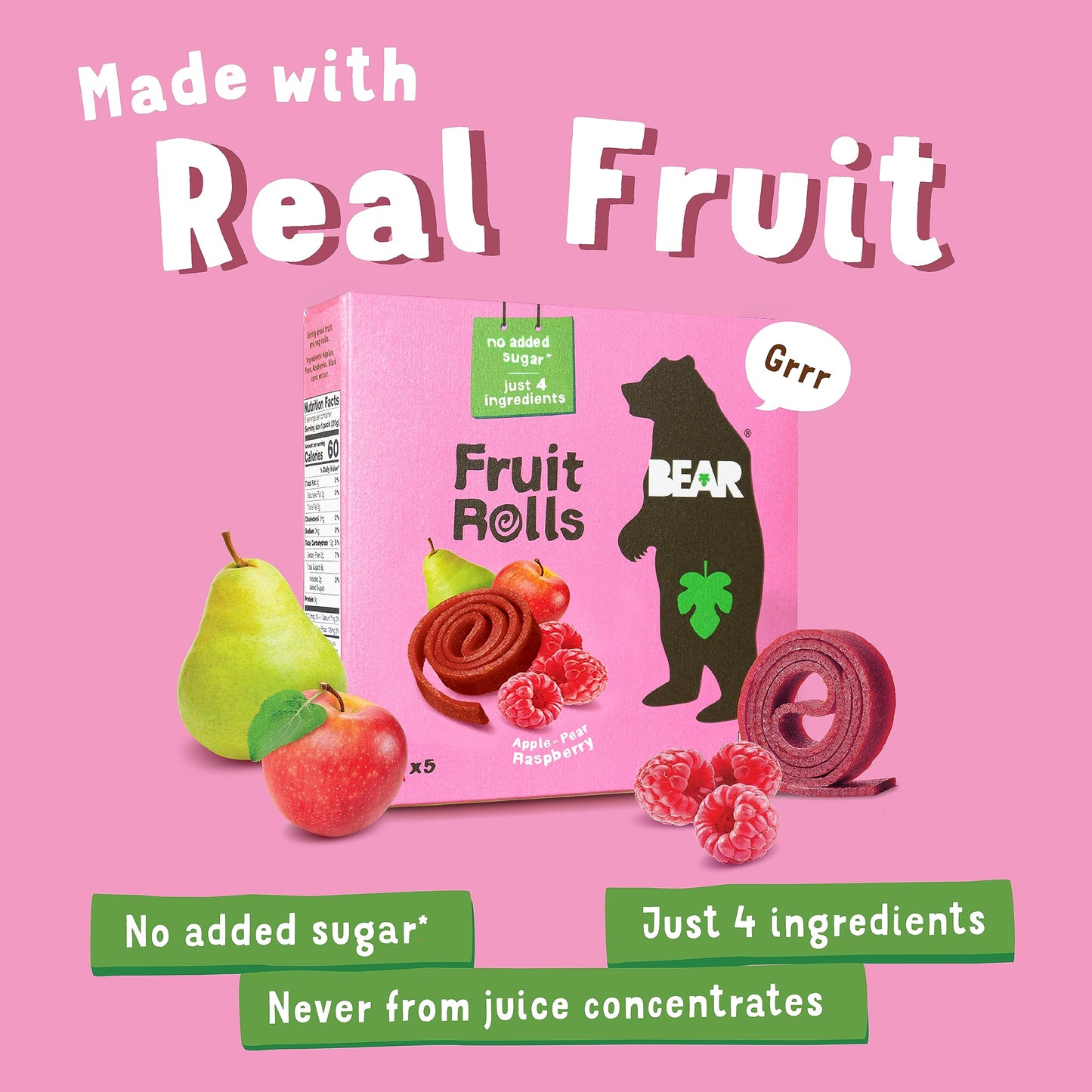 BEAR Raspberry Fruit Yo Yo's 5 Count, .7 OZ