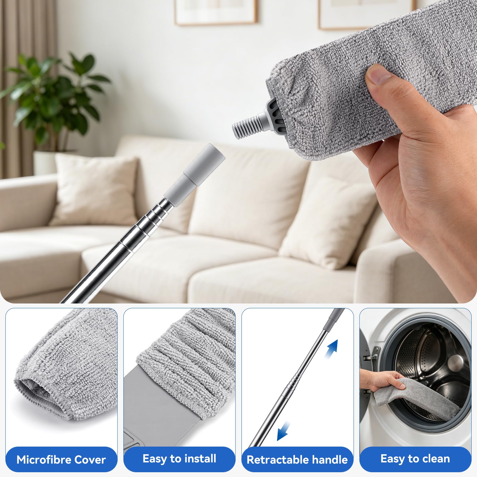 Retractable Gap Dust Cleaner Under Appliance Cleaning Tool,Window Blind Cleaner Duster Tool,4pcs Cleaning Tools Set for Under Appliances Furniture