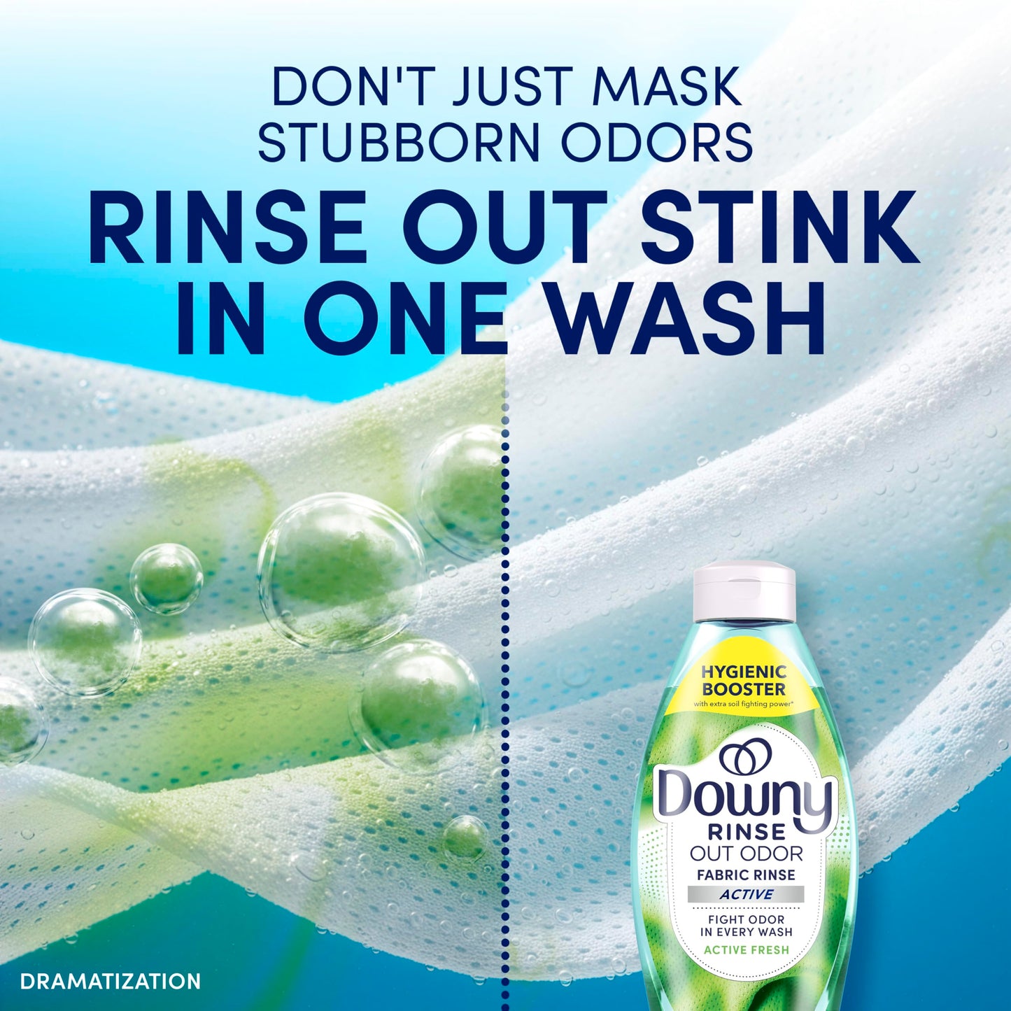 Downy RINSE & REFRESH Laundry Odor Remover and Fabric Softener for Activewear, Active Fresh Scent, 48 oz