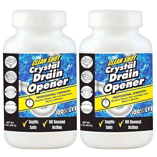 Clean Shot Crystal Lye Drain Opener 2?Pack - Heavy?Duty for Sinks, Showers, Tubs, Pipes - 1 lb Each
