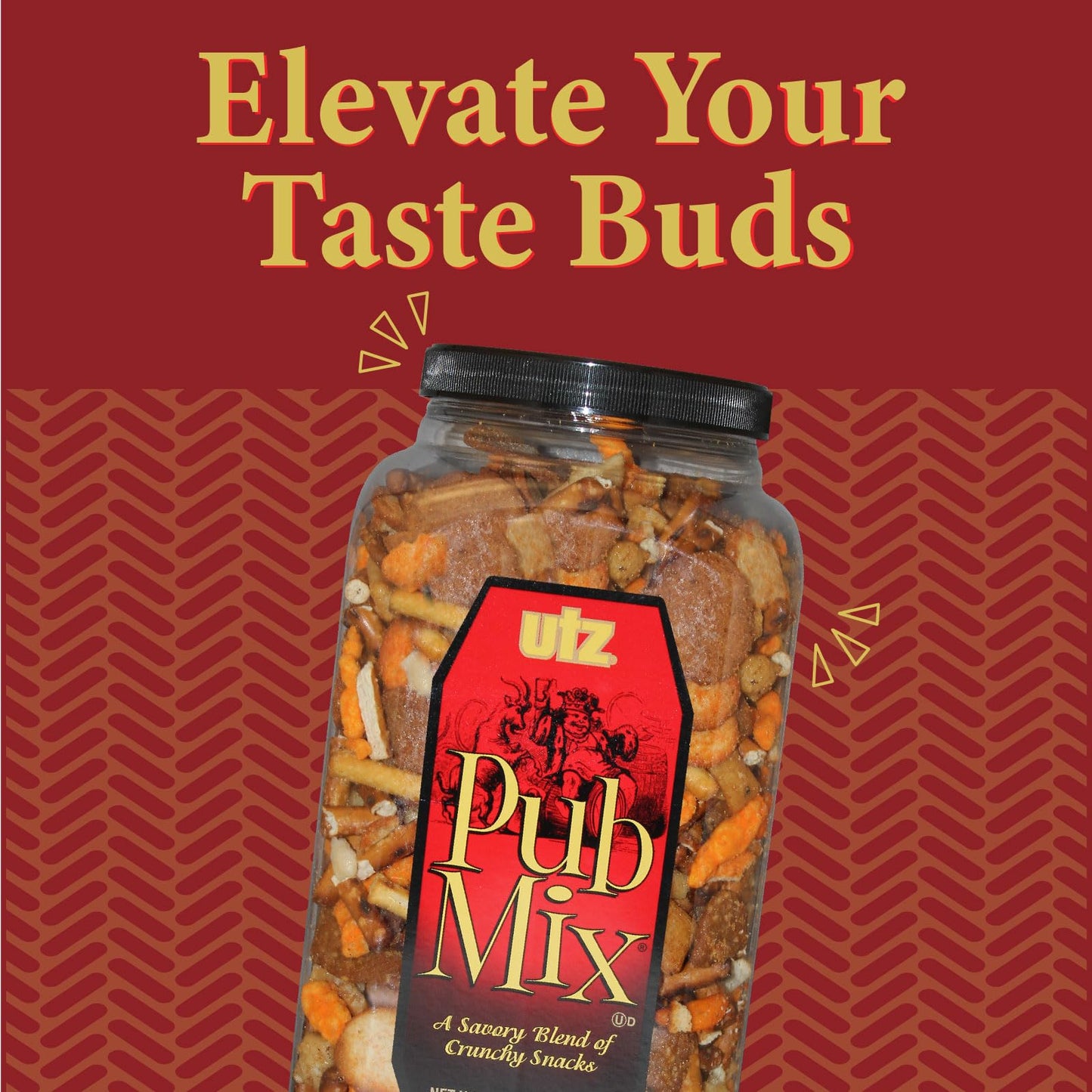 Utz Pub Mix, 42 Oz. Barrel, Savory Snack Mix with a Blend of Crunchy Flavors for a Tasty Party Snack, Resealable Container, Trans-Fat Free and Kosher