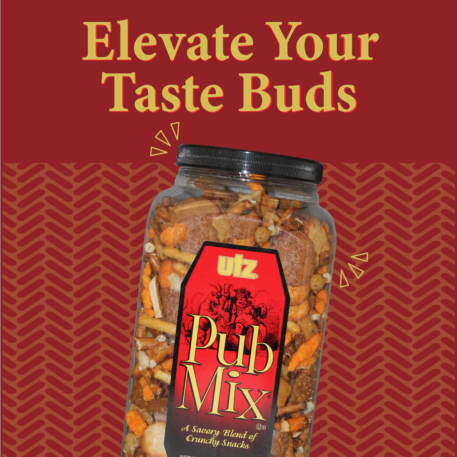 Utz Pub Mix, 42 Oz. Barrel, Savory Snack Mix with a Blend of Crunchy Flavors for a Tasty Party Snack, Resealable Container, Trans-Fat Free and Kosher