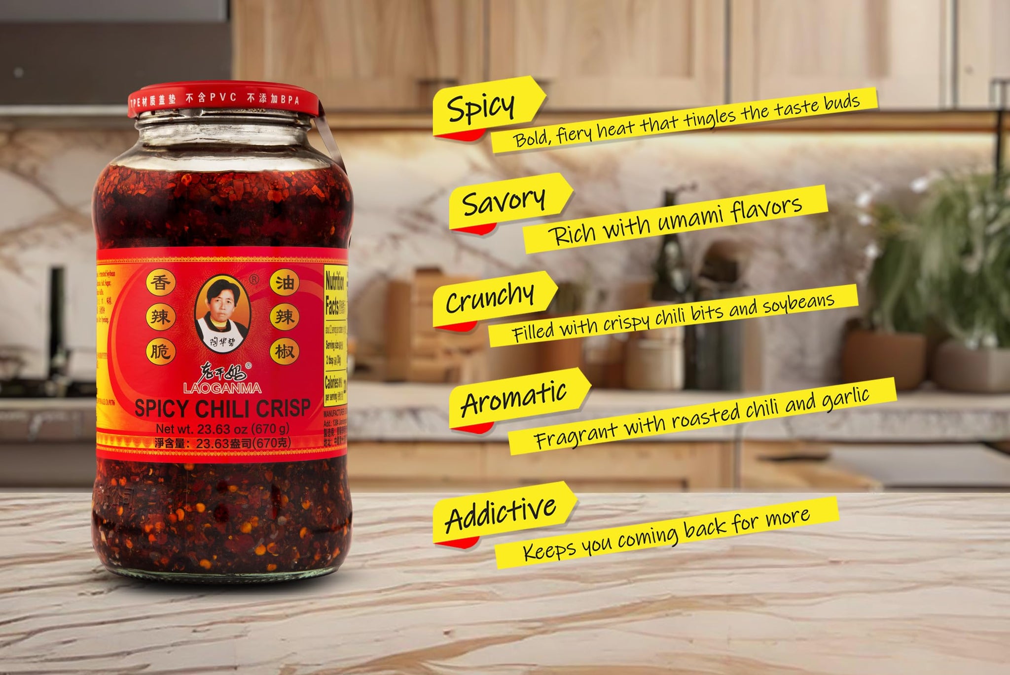 Lao Gan Ma Spicy Chili Crisp Hot Sauce - Restaurant Size 23.63 oz (670g) - Authentic Chinese Chili Oil with Crunchy Bits