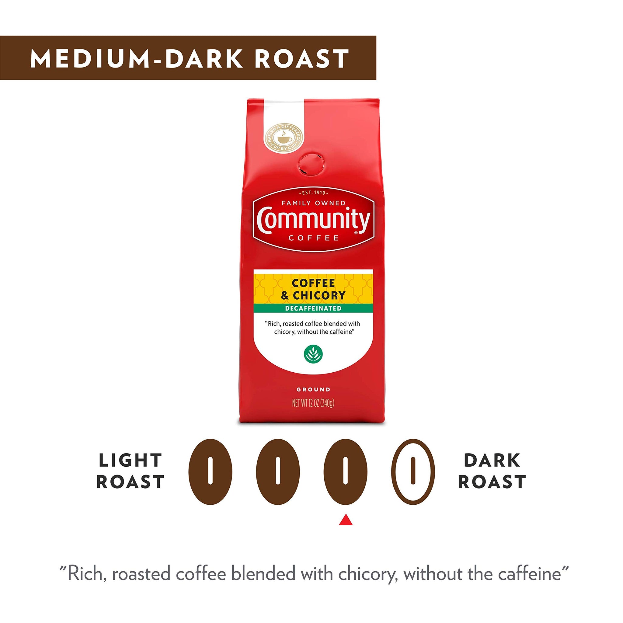 Community Coffee Coffee and Chicory Decaf 36 Ounces, Medium Dark Roast Ground Coffee, 12 Ounce Bag (Pack of 3)