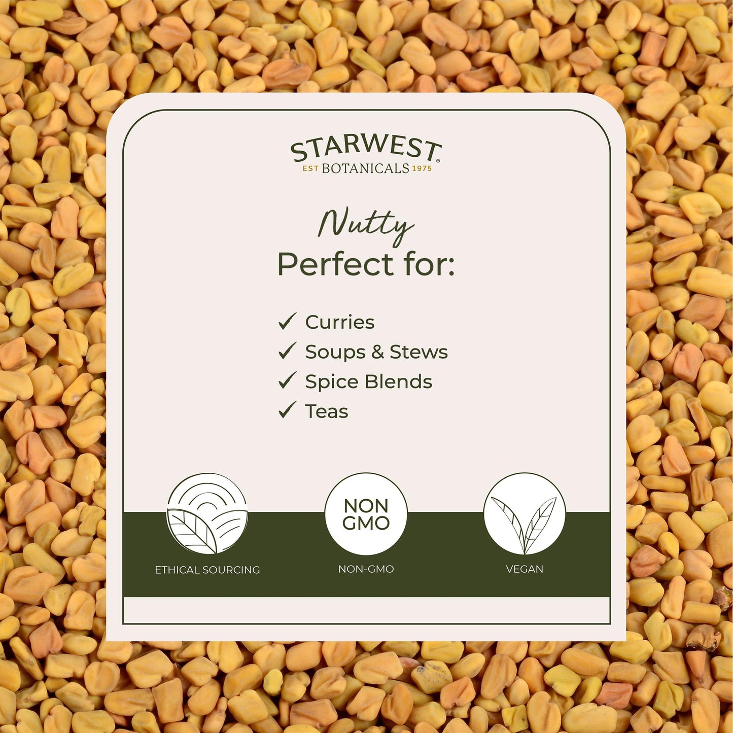 Starwest Botanicals Whole Fenugreek Seeds Organic - Seasoning Spice for Cooking, Use in Tea, Curry, or Natural Herbal Blends, Certified Kosher