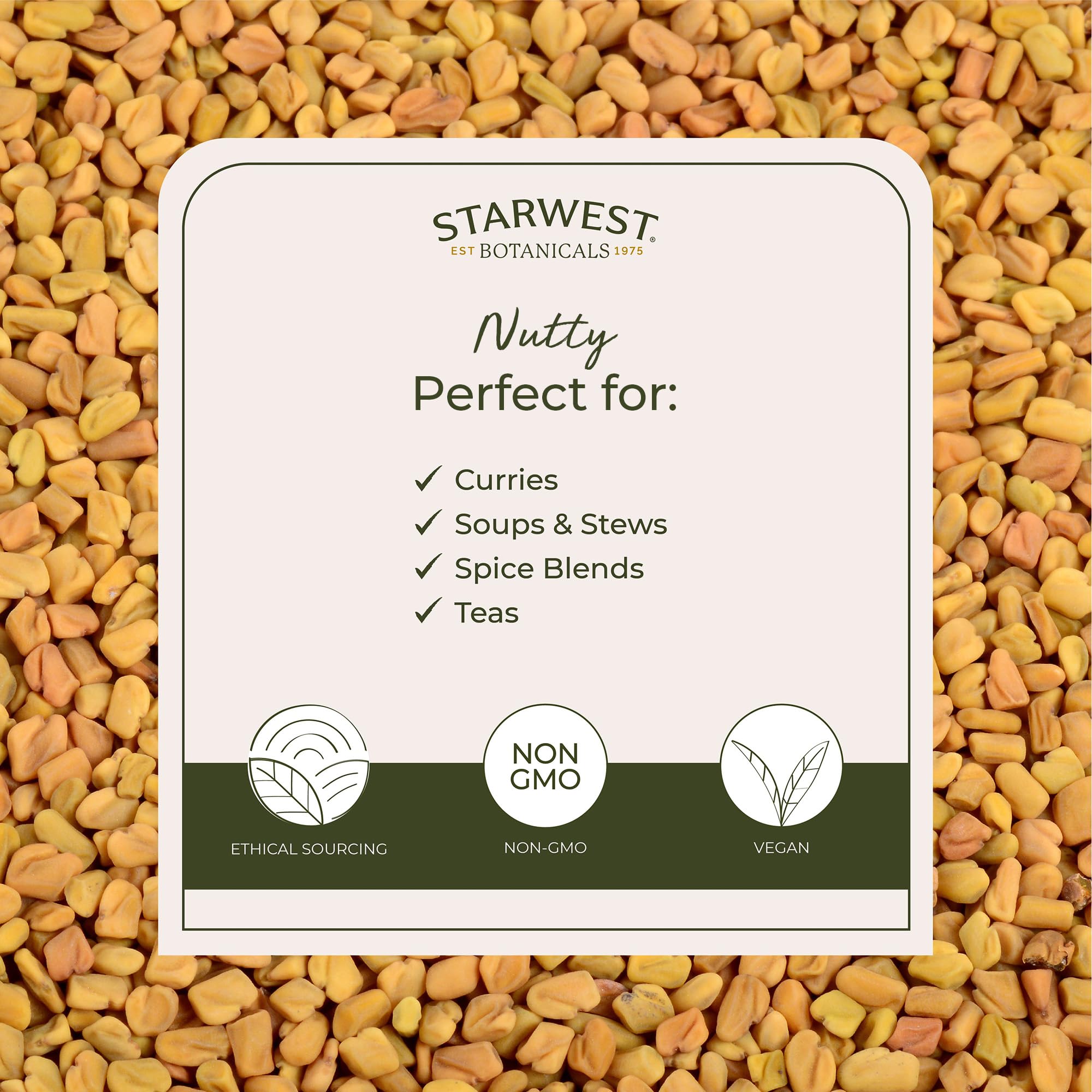 Starwest Botanicals Whole Fenugreek Seeds Organic - Seasoning Spice for Cooking, Use in Tea, Curry, or Natural Herbal Blends, Certified Kosher