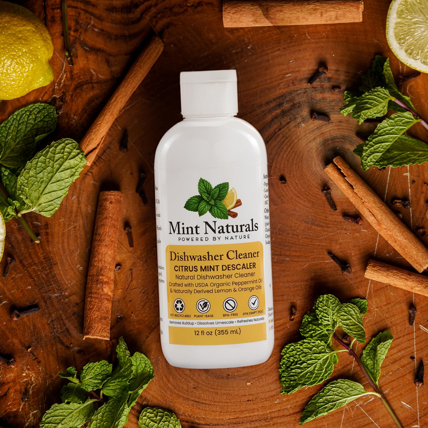 Natural Dishwasher Cleaner & Degreaser Liquid - USDA Organic Peppermint Oil Formula That Helps Remove Limescale, Grease & Odor, 12 oz - Made in USA by