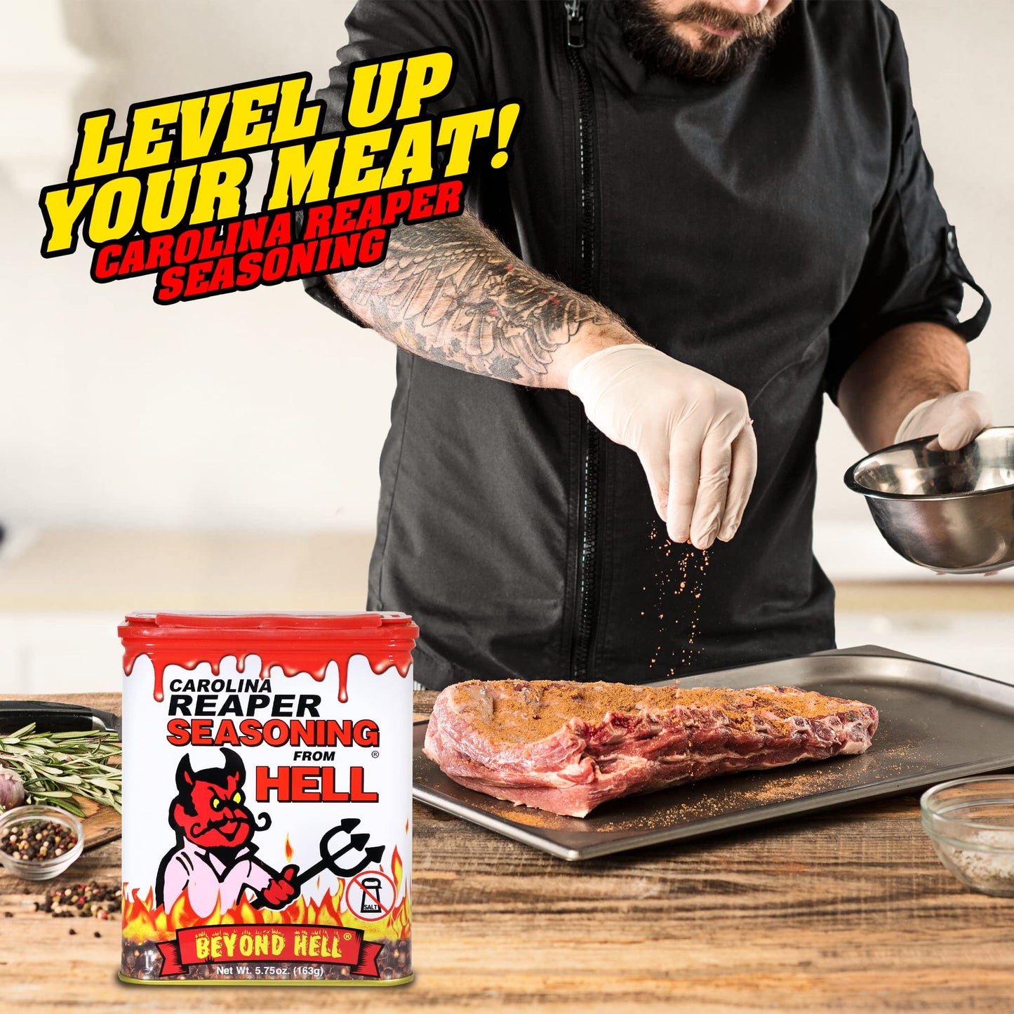 Carolina Reaper Seasoning From Hell - 5.25 oz. - SALT FREE Premium Gourmet Spicy Hot Carolina Reaper Seasoning for Buffalo Wings, Steaks, Chicken