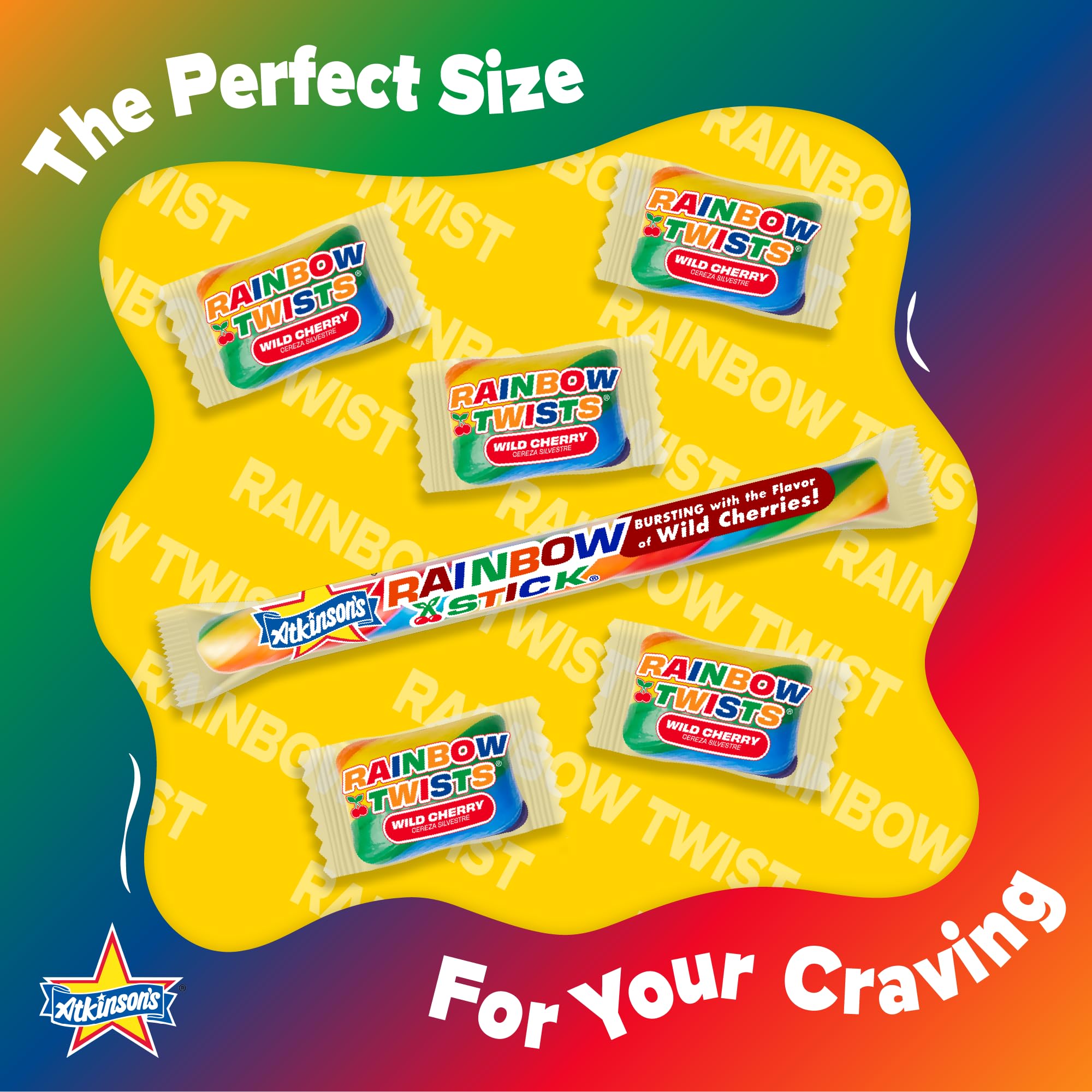 Atkinson's Rainbow Twists - Cherry Flavored Rainbow Candy - Gluten Free, Kosher, Vegan - Bite Size Candy - 2 lb. Laydown Bag