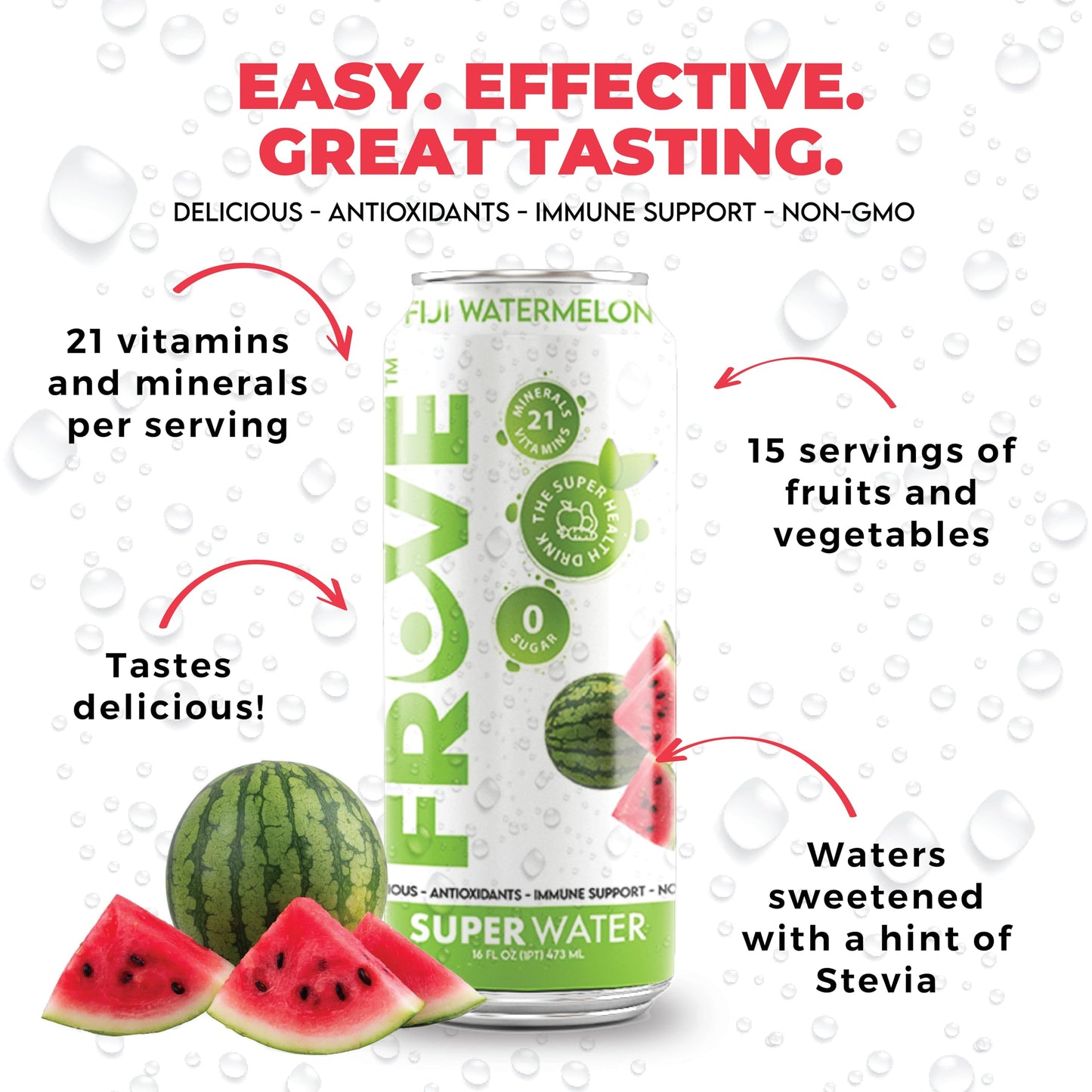 FrUve Super Water | Fiji Watermelon Flavor | 12 16oz Cans | Healthy Drink | Zero Sugar | Low Calorie Drink | Powerful Antioxidants | Boosts Immune