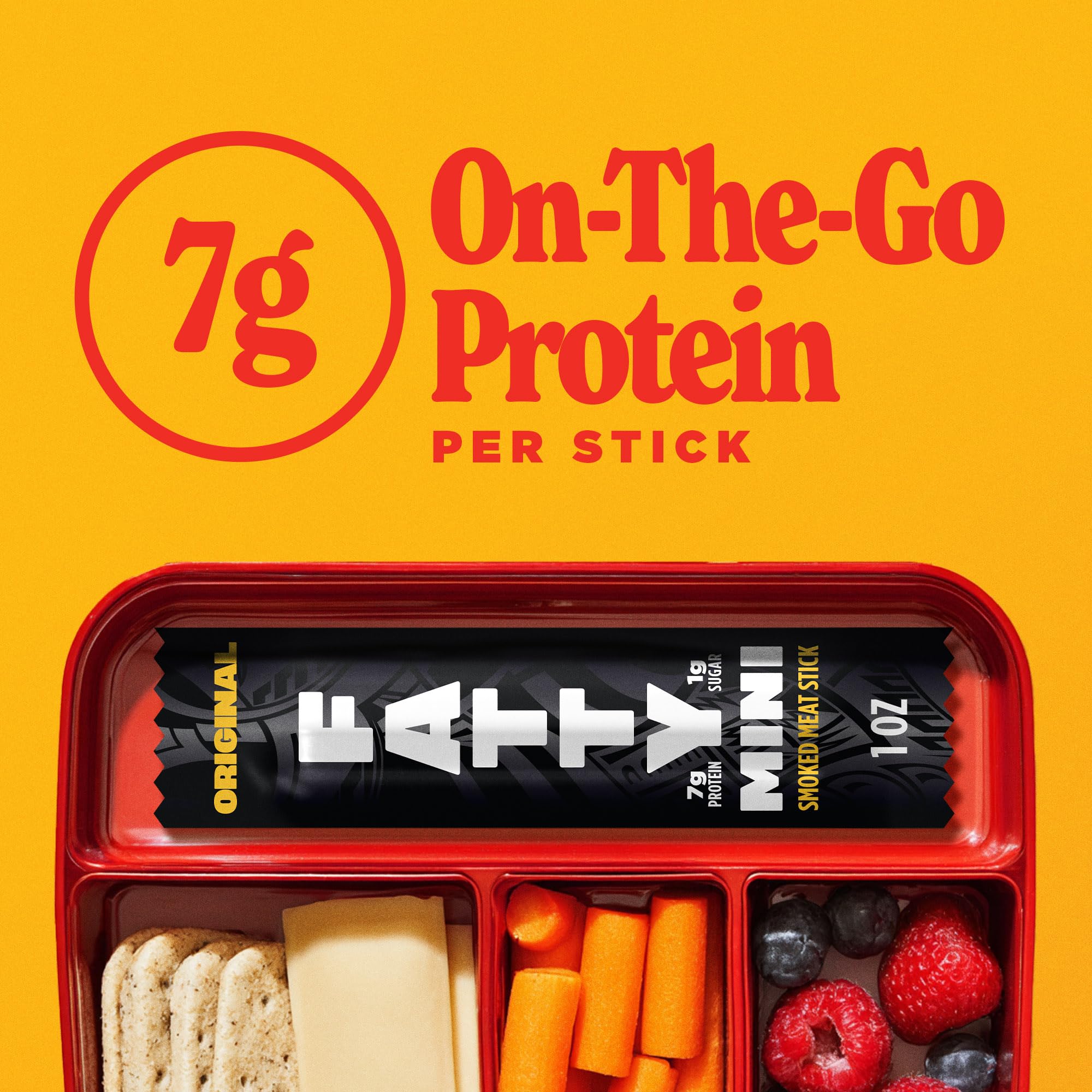 FATTY Mini Meat Sticks, Made with Grass Fed Beef, Pork Raised Without Antibiotics, 7g Protein Per Stick, Original Minis, 1 oz. Snack Size (Pack of 10)