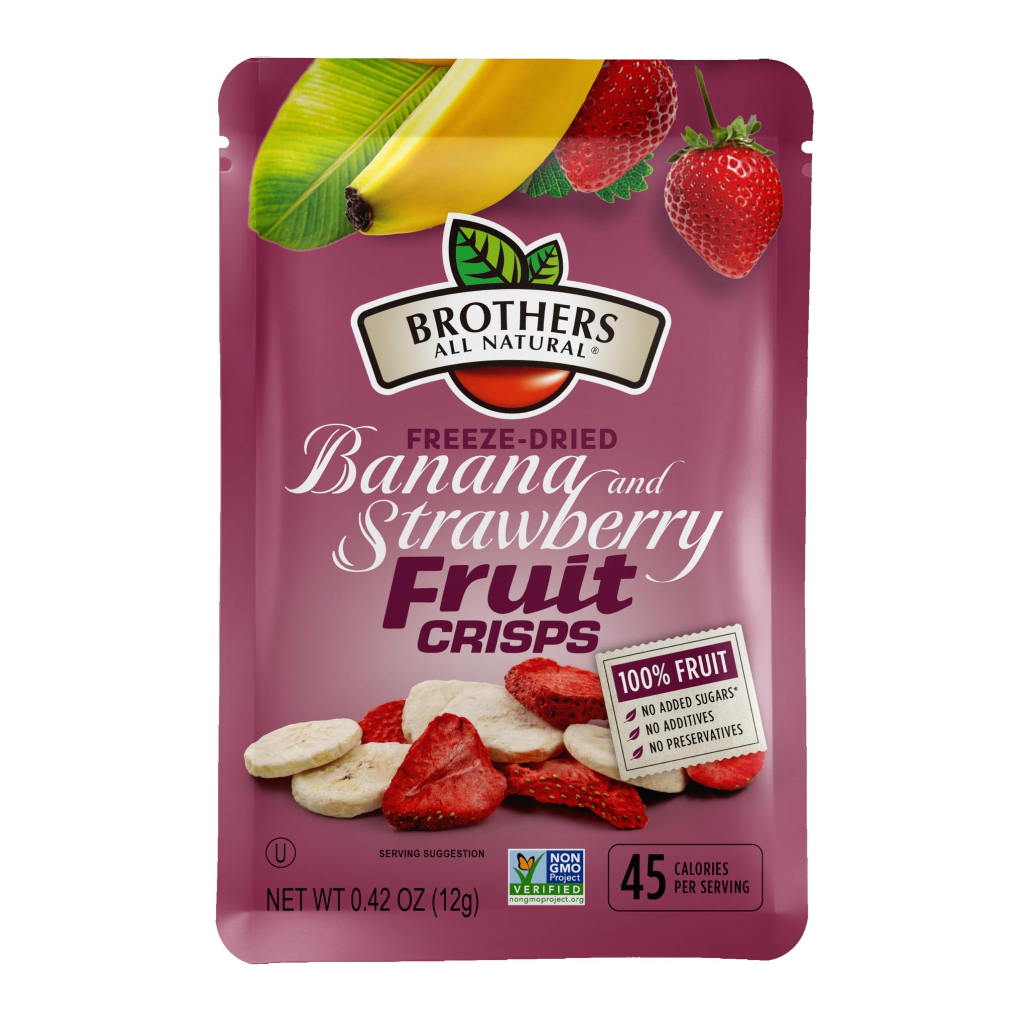 Brothers All Natural Freeze Dried Fruit Crisps, Banana Strawberry, 0.42 Oz (Pack of 24), Made with 100% Fruit, Gluten Free, Soy Free, Vegan, Healthy