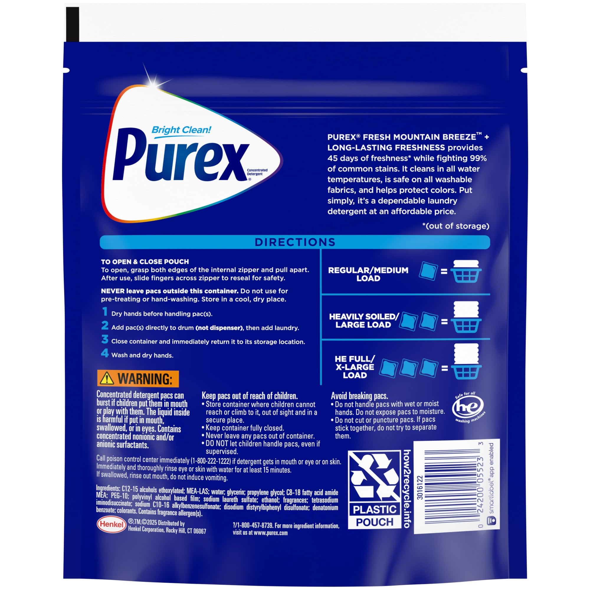 Purex Fresh Mountain Breeze Laundry Detergent Pacs, 66 Count, Pre Measured Pacs