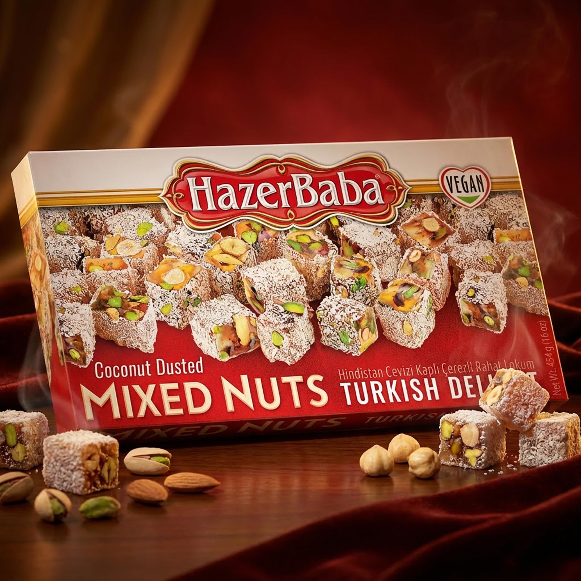 Hazer Baba Turkish Delight with Mixed Nuts, 16-Ounce Boxes (Pack of 4)