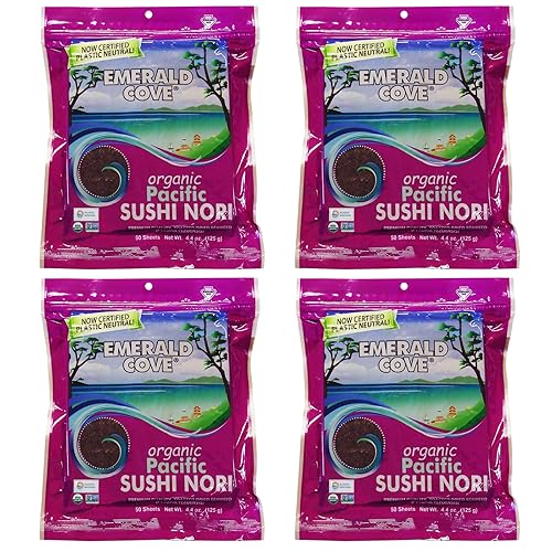 Emerald Cove Silver Grade Organic Pacific Sushi Nori (Dried Seaweed), 50-Count Sheets (Pack of 4)