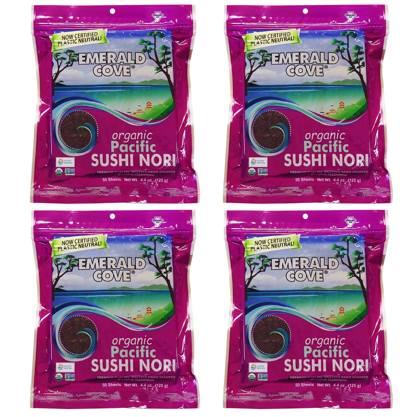 Emerald Cove Silver Grade Organic Pacific Sushi Nori (Dried Seaweed), 50-Count Sheets (Pack of 4)