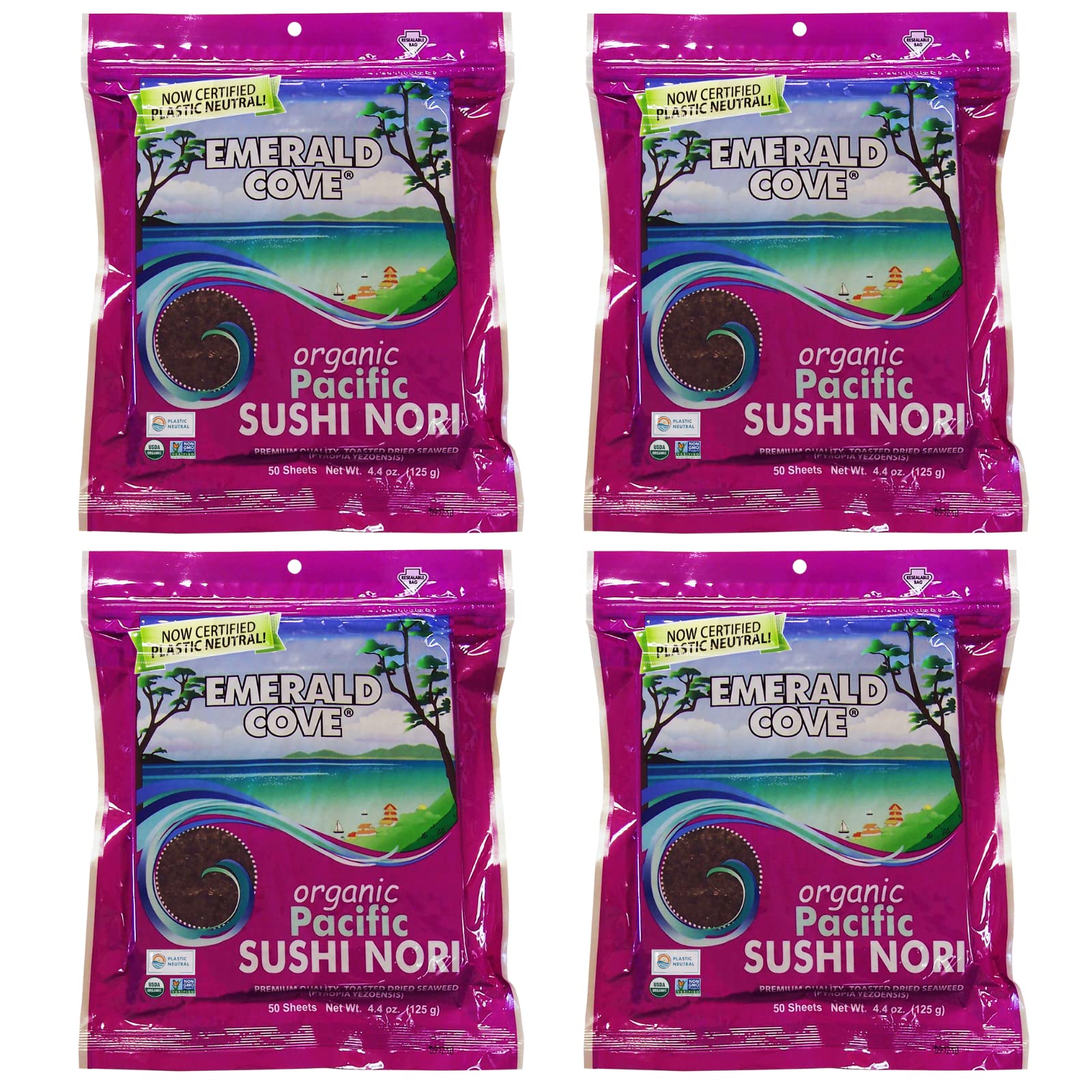Emerald Cove Silver Grade Organic Pacific Sushi Nori (Dried Seaweed), 50-Count Sheets (Pack of 4)