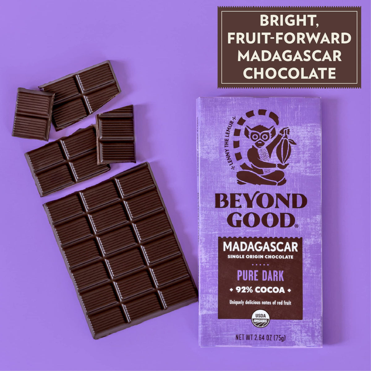 Beyond Good 92% Cocoa Pure Dark Chocolate | 6 Pack - Chocolate Bars | Organic, Direct Trade, Vegan, Kosher, Non-GMO | Single Origin Heirloom