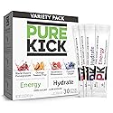 PURE KICK Energy and Hydrate Singles To Go Drink Mix Variety Pack, Black cherry Pomegranate, Orange Passion Fruit, Strawberry watermelon and Concord