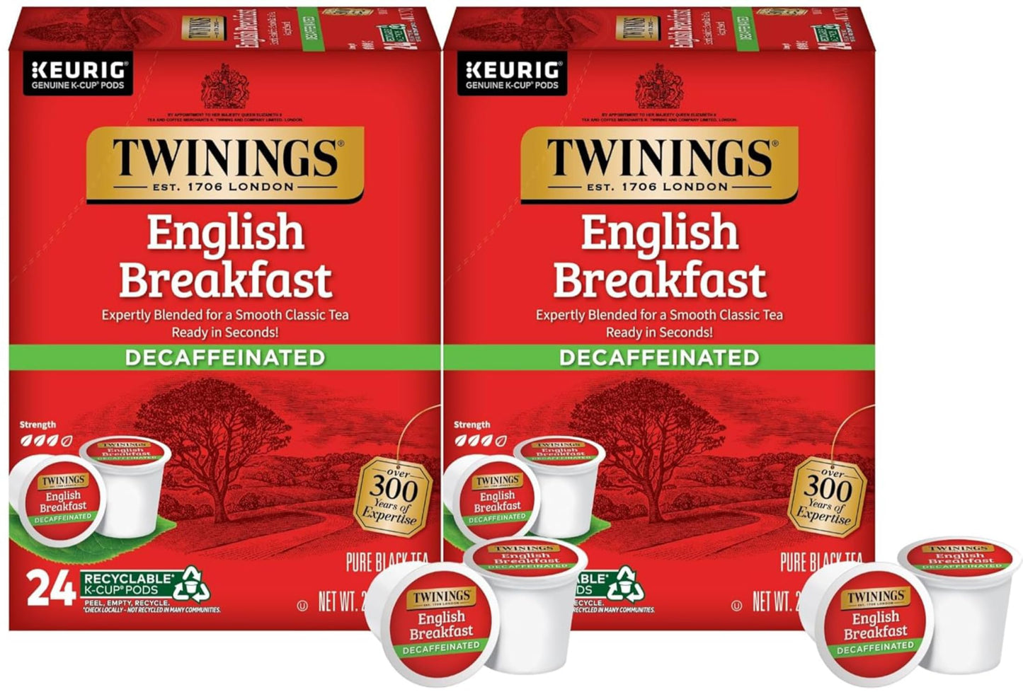 Twinings Decaf English Breakfast Tea K-Cup Pods for Keurig, Naturally Decaffeinated Black Tea, Smooth, Flavourful, Robust, 24 Count (Pack of 4)