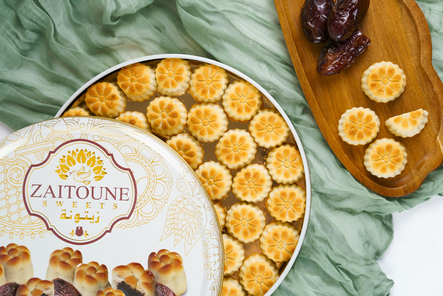 Zaitoune Maamoul Date Cookies - 18 oz - Authentic Middle Eastern Sweets | Arabic Cookies with Dates - Premium Dessert Gifts in Elegant Tin