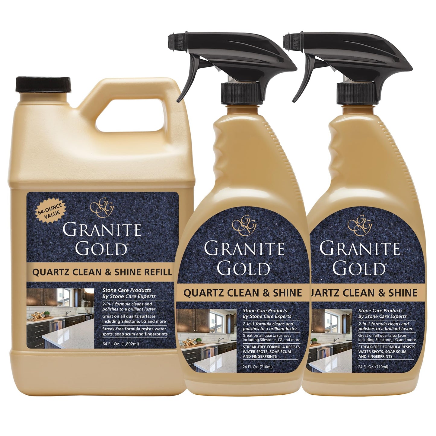 Granite Gold Quartz Clean & Shine Streak-Free Cleaner Deeps Cleans and Polishes All Quartz Surfaces Including Silestone, LG, and More, 64 Fluid Ounces