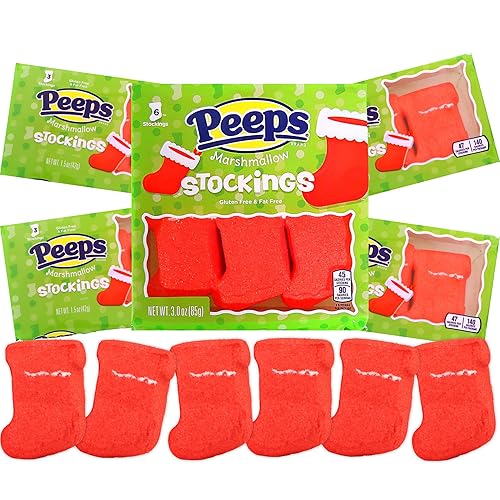 Needzo Stocking Marshmallow Peeps, Festive Christmas Candy Treats for Holiday Parties and Stockings (Pack of 5)