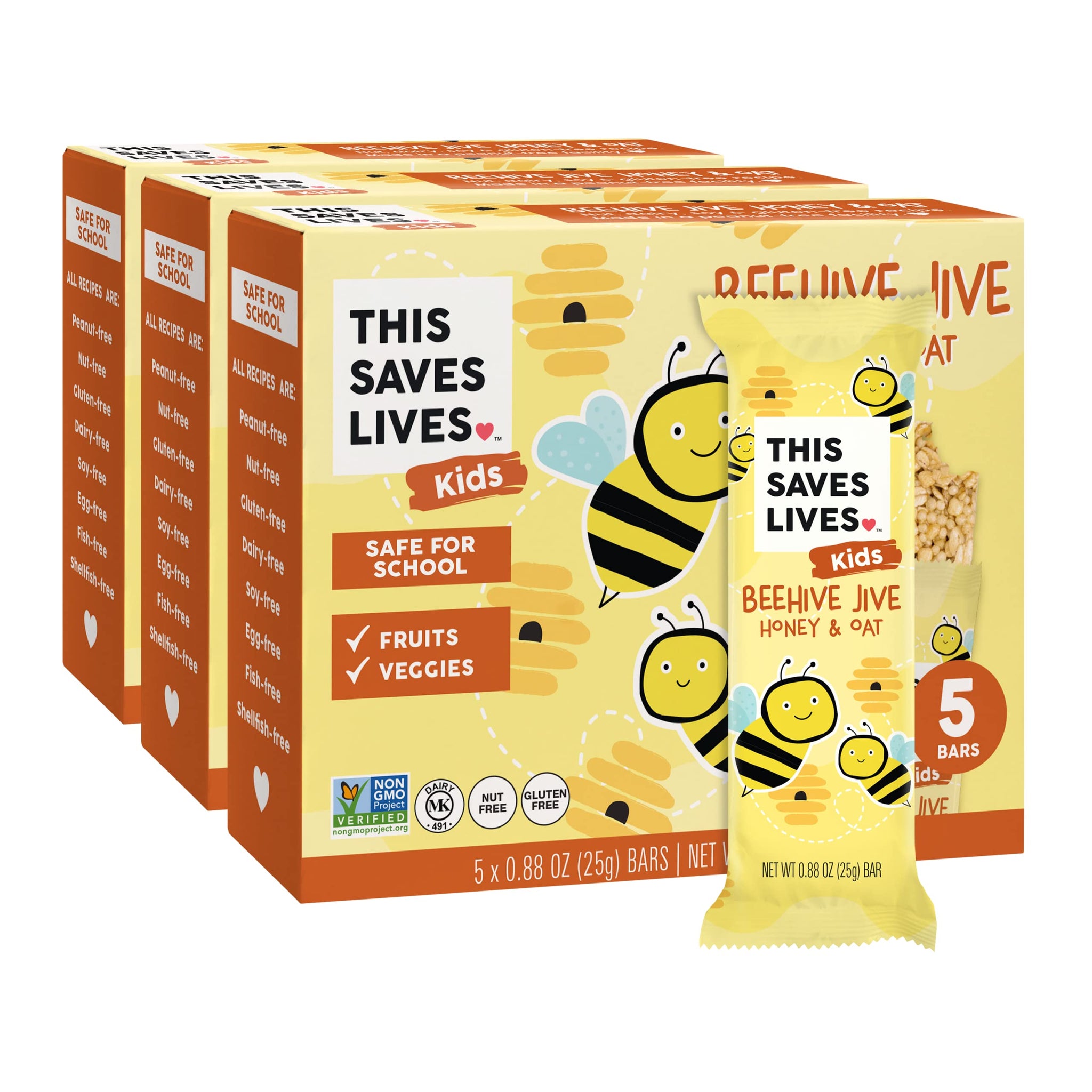 This Saves Lives Kids' Nut-Free Snack Bars, Helping to End Child Hunger, Individually Wrapped Kids Healthy Snack Bars - Gluten-Free, Non-GMO - Beehive