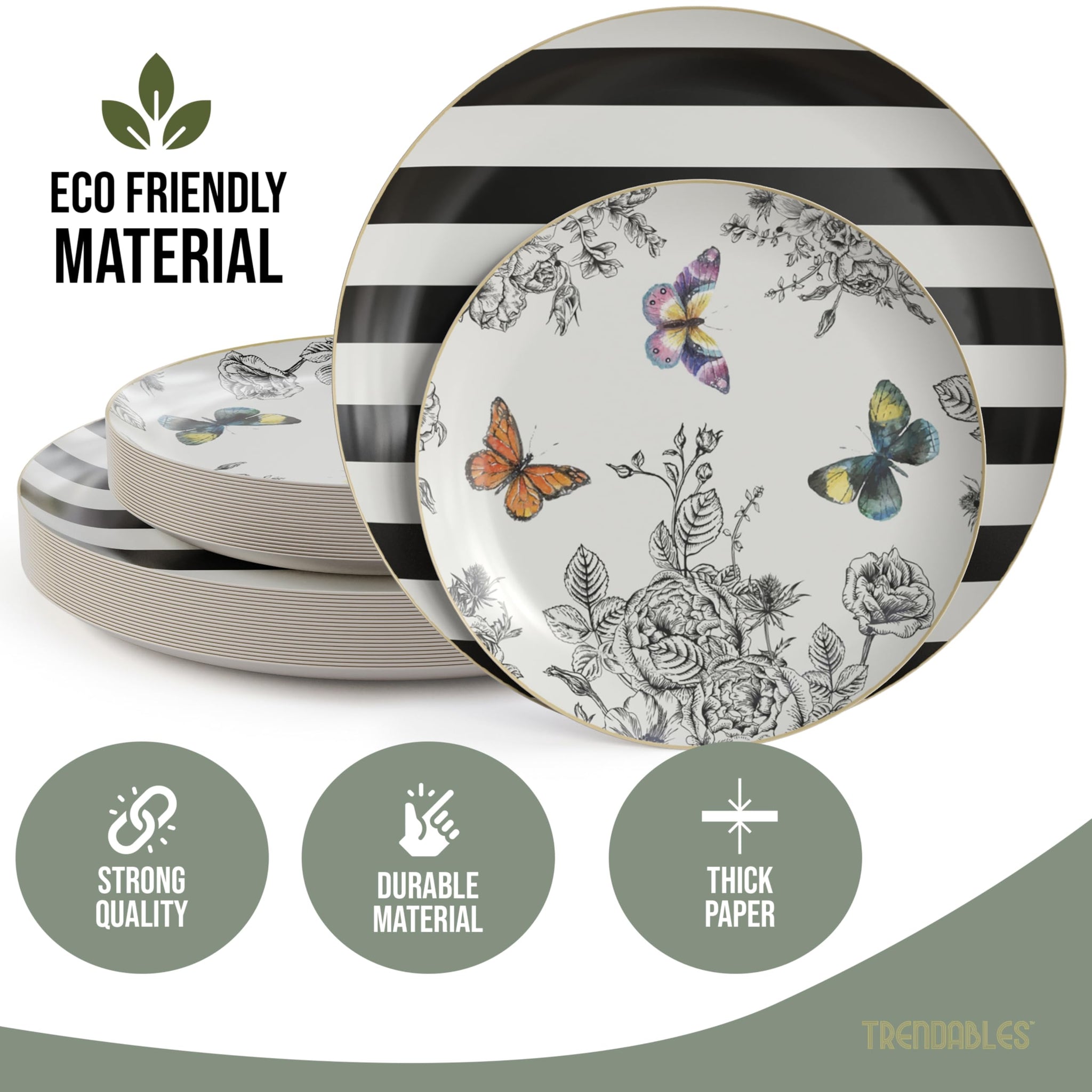 Trendables Floral Paper Plates 8.5 Inch & 10.5 Inch 40 Pcs Dinner Plate Set Fancy Disposable Plates for Party for 20 Guests 20 X 8 & 20 X 10 Large