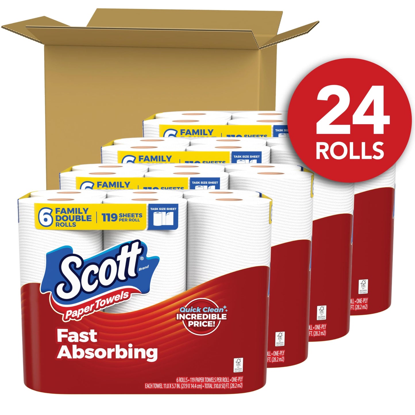 Scott Paper Towels, Task Size, 24 Family Double Rolls (119 Sheets Per Roll)