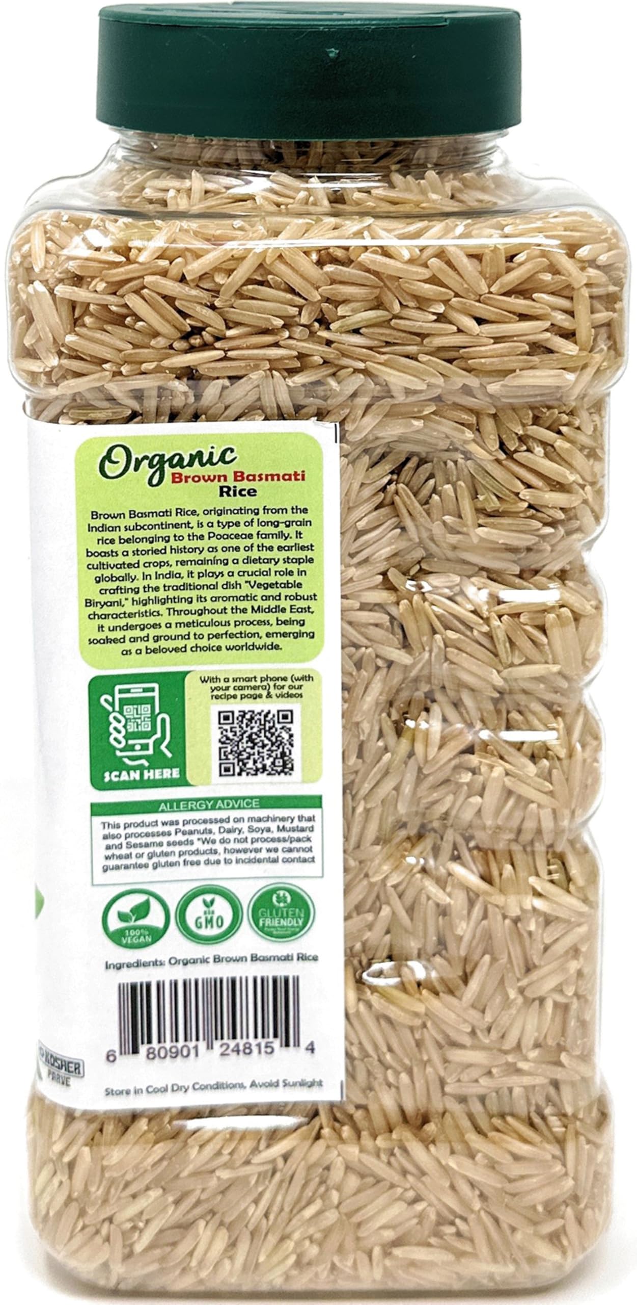 Rani Brown Basmati Rice Extra Long Aged 28oz (1.75lbs) 800g PET Jar ~ All Natural | Gluten Friendly | Vegan | Indian Origin | Kosher | Export Quality | USDA Certified Organic
