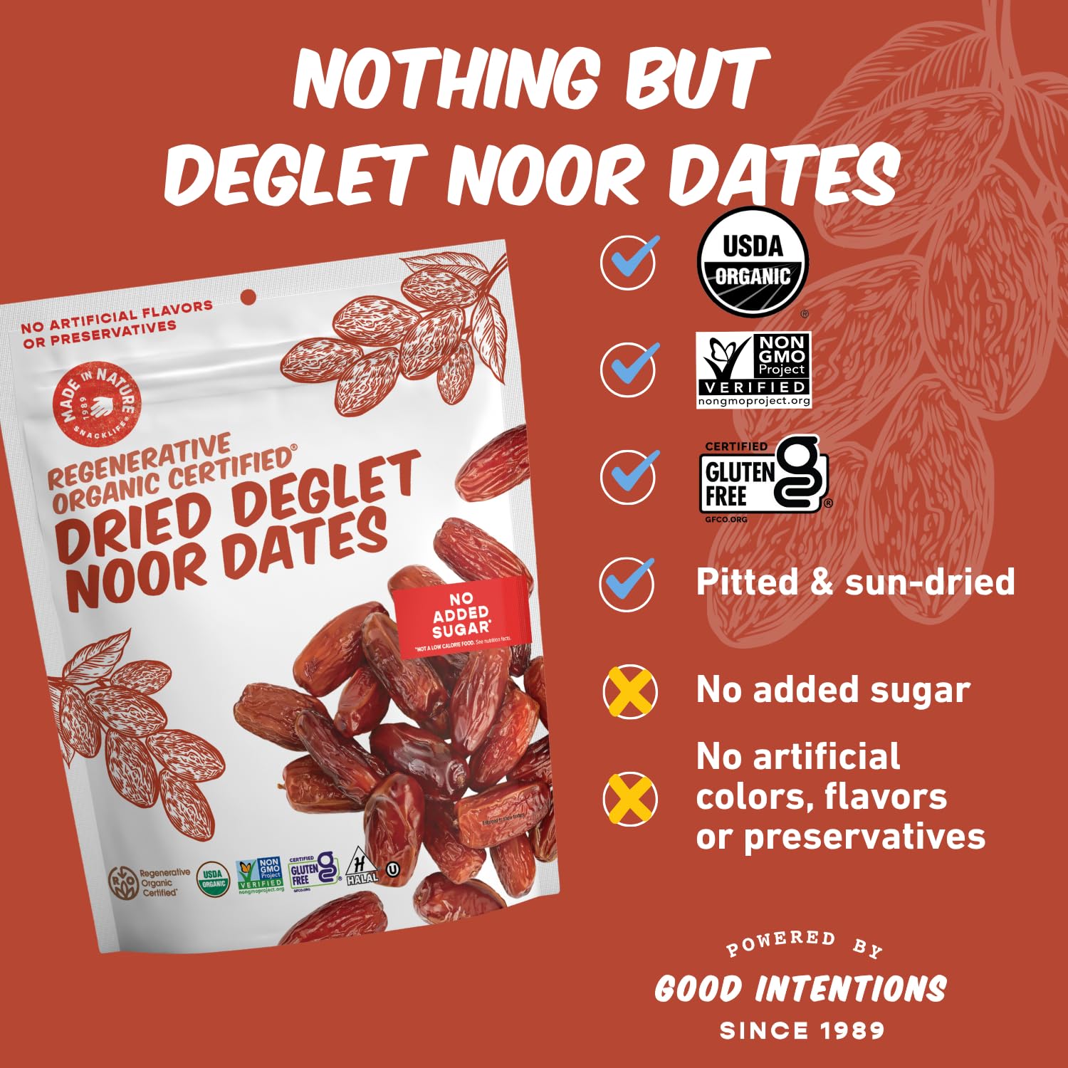 Made In Nature Organic Dried Deglet Noor Dates, 20 Ounce (Pack of 1) - Vegan Snack, Non-GMO, Unsulfured, Gluten Free, Kosher