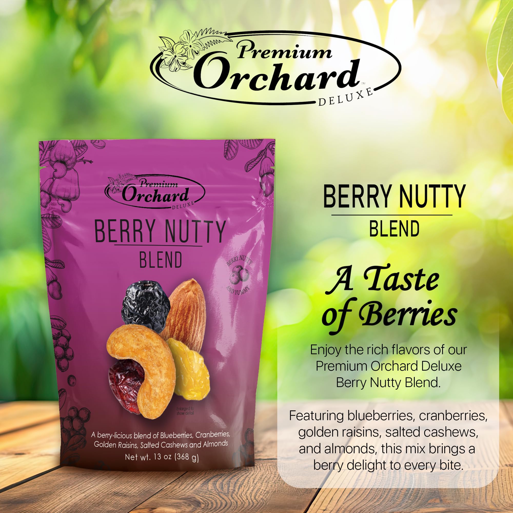 PREMIUM ORCHARD Berry Nutty Blend - Deluxe Mixed Nuts with Dried Cranberries, Golden Raisins, Blueberries | Healthy Trail Mix with Nuts, Mixed Berries